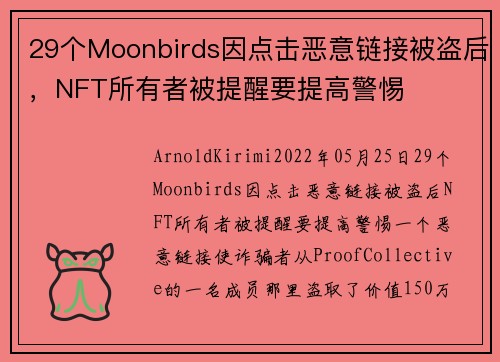 29个Moonbirds因点击恶意链接被盗后，NFT所有者被提醒要提高警惕 